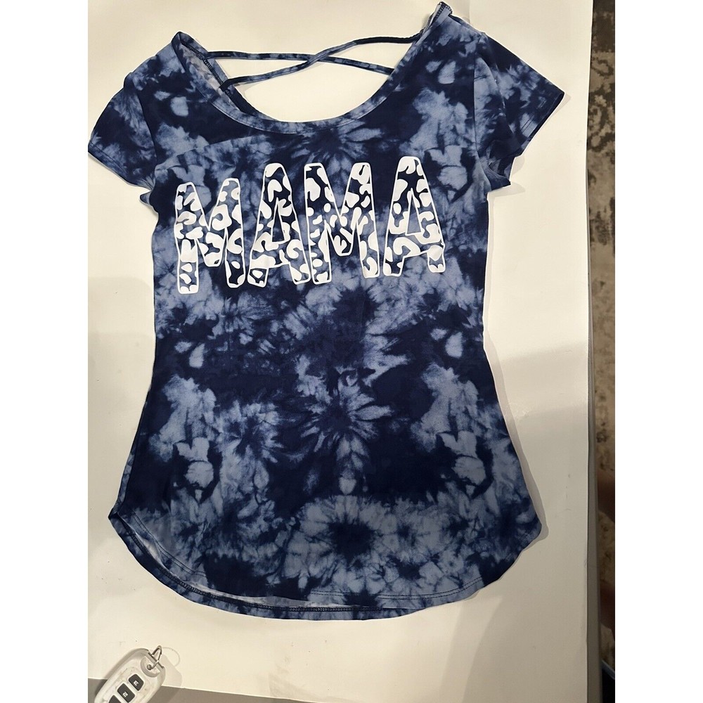 *MAMA* No Boundaries Tie Dye Shirt - Size M 7-9  (Runs Small) - Blue V-Neck